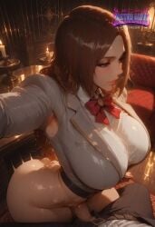 1girl orihime_inoue stable_diffusion brunette_hair bleach:_the_thousand-year_blood_war large_ass large_breasts ai_generated school_girl orange_eyes bleach inoue_orihime voluptuous brown_hair curvy brown_eyes brunette_female vip_room school_uniform imminent_sex breasts high_resolution solo_female brunette highres voluptuous_female deurahh pinup ai_assisted orange_hair 1boy high_quality curvy_figure imminent_penetration