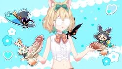 ai_generated alternate_outfit blonde_female blonde_hair cat_ears edit edited_screencap famillie fan_mascot_(vtuber) glasses hair_ornament handjob holding_penis millie_parfait nijisanji nijisanji_en precum ribbon round_glasses screenshot screenshot_edit short_hair sleeveless third-party_edit tummy virtual_youtuber vtuber