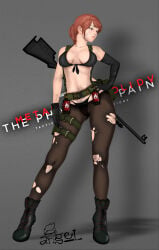 2d 2d_(artwork) 2d_artwork angelll07 armwear bare_shoulders beautiful_woman belly bikini bikini_bottom black_armwear black_bikini black_bikini_bottom black_bikini_thong black_boots black_gloves brown-haired_female brunnette collarbone disinterested emotionless emotionless_female expressionless grenade hand_on_hip high_quality leaning_hips leaning_to_the_side low_resolution lowres mature_woman metal_gear_solid metal_gear_solid_v:_the_phantom_pain navel pantyhose quiet_(metal_gear) short-haired_female sniper_rifle tactical_belt tactical_gear text thong thong_bikini torn_pantyhose uncaring uncaring_female uninterested uninterested_female watermark