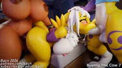 2026 3d_(artwork) absurd_res anthro areola bacn balls bandai_namco bed bedroom bedroom_sex big_breasts blender_(artwork) blender_cycles_(artwork) blush bodily_fluids bovid bovine breasts brother_(lore) brother_and_sister_(lore) canid canine cattle clothed clothing crop_top cum cum_drip cum_in_mouth cum_inside detailed_background digimon digimon_(species) digital_media_(artwork) dripping english_description erection fellatio female fingers fox from_behind_position furniture genital_fluids genitals group group_sex gynomorph gynomorph/female hair hand_behind_back hand_on_head hi_res highland_cattle huge_breasts incest_(lore) intersex intersex/female male male/female male_penetrating mammal nipples nude on_bed oral partially_clothed penetration penile penile_penetration penis renny_(bacn) sex shirt sibling_(lore) sister_(lore) spitroast tail threesome topwear trio white_body
