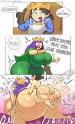 clash_(series) blue_crow archer_queen_(clash_of_clans) clash_of_clans supercell little_prince_(clash_royale) clash_royale 2026 big_breasts breasts pale_skin pale-skinned_female boobs big_butt butt smaller_male larger_female king crown text english_text pov purple_hair huge_butt huge_penis doggy_style doggystyle completely_naked completely_naked_female completely_naked_male naked_female naked_male naked open_mouth large_breasts big_penis penis balls big_balls smile smiley_face duo duo_focus white_background 1boy 1girls 1boy1girl