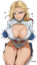 1girls blonde_hair cleavage clothed clothing dc dc_comics female female_only light-skinned_female light_skin power_girl power_girl_cosplay_pose_(missfaves) solo superman_(series) thojad