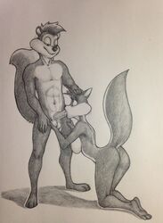 2017 anthro balls big_breasts breasts duo feline fellatio female fur looney_tunes luraiokun male mammal nipples nude oral penelope_pussycat penis pepe_le_pew sex skunk smooth_fur straight striped_tail stripes warner_brothers