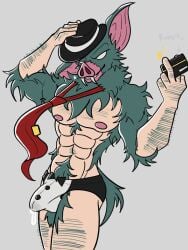 animal_head anthro balls bara bat big_ears body_hair bulge credit_card dispatch_(game) flaccid for_a_head furry hat male male_only muscles muscular necktie penis solo solo_male some_shiba sonar_(dispatch) underwear