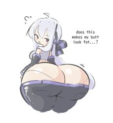 ass ass_cleavage ass_conscious ass_crack ass_size_talk big_ass bottomwear bottomwear_halfway_down butt_cleavage butt_crack huge_ass insecure massive_ass o-bisu oversized_ass self-conscious showing_off_ass size_talk text undersized_clothes vocaloid yowane_haku
