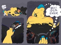 absurd_res anthro bite bite_mark bodily_fluids comic cunnilingus deep_cunnilingus drooling female fingering generation_2_pokemon girafarig hi_res masturbation nintendo oral penetration pokemon pokemon_(species) saliva self_bite sex spiral spiral_eyes tongue_penetration vaginal vaginal_fingering x-ray_view yuzu_fruit yuzu_the_girafarig