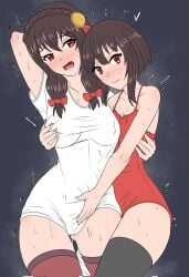 2girls breasts brown_hair female female_only fuzzlogik kono_subarashii_sekai_ni_shukufuku_wo! konosuba:_god's_blessing_on_this_wonderful_world! lesbian light-skinned_female light_skin megumin yunyun_(konosuba) yuri