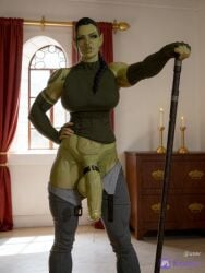 ai_generated foreskin futanari green_skin large_penis midriff orc orc_futa poney ragna_blackfoot showing_off solo_futa taller_futa thick_penis