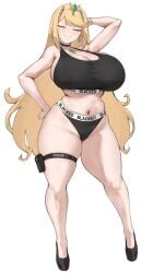 1girls aster_crowley big_breasts blacked blacked_clothing blonde_hair breasts female long_hair mythra mythra_(xenoblade) raceplay solo thighs underwear voluptuous white_background wide_hips xenoblade_(series) xenoblade_chronicles_2