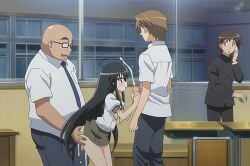 anime_screencap screenshot screenshot_edit ai_generated edit edited third-party_edit edited_screencap shana shakugan_no_shana black_hair school_uniform schoolgirl netorare ntr cheating long_hair blush handjob holding_penis sakai_yuuji cuckold cuckolding hands_on_hips sex 2boys1girl 1girls short_skirt cum_spurt implied_creampie pout pouting