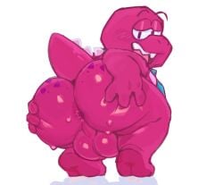 animal animal_tail anus ass_spread asshole backsack balls big_ass dinosaur feet gameoverse gobbles_(gameoverse) hands_on_ass male male_only male_thighs pink_bosy pink_skip sharp_teeth solo solo_male spreading_ass t-rex tenacio thick_thighs