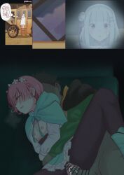re:zero_kara_hajimeru_isekai_seikatsu ram_(re:zero) natsuki_subaru emilia_(re:zero) pink_hair black_hair silver_hair purple_eyes watching laying_down 1girls 1boy 2girls 1boy1girl female male straight female_focus green_clothing white_clothing fucking breasts breasts_out visible_pussy visible_nipples visible_breath nipples ripped_clothing ripped_clothes ripped_pantyhose ripped_stockings ripping_clothing sex_through_clothes stockings penis penetration penis_in_pussy penile_penetration vaginal_penetration vagina vaginal vaginal_sex vaginal_insertion pussy pussy_penetration cum cum_inside cum_in_pussy cum_drip cum_dripping cum_dripping_out_of_pussy ristarx1