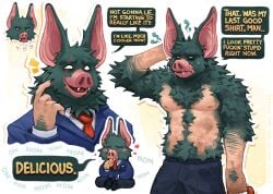 animal_head anthro bara bat big_ears body_hair dispatch_(game) for_a_head fungiteh furry male male_only muscles muscular shirtless solo solo_male sonar_(dispatch) speech_bubble