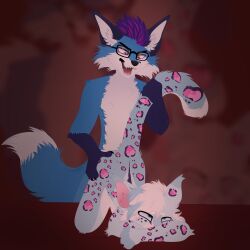 absurd_res anthro blue_body blue_eyes blue_fur canid canine canis doggystyle duo eye_roll eyewear felid fluffy fox fox_tail fr34krave from_behind_position fur glasses hair hand_on_butt hi_res leopard lgbtq m1llipedez male male/male mammal pantherine pointy_ears prick_ears purple_hair sex snow_leopard spots tail tail_pull wearing_glasses white_body white_fur white_hair wolf