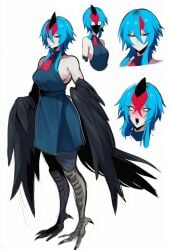 1girls ai_generated assasian cassowary charlotte_kallister harpy kortai model novelai original_character reference_sheet tagme