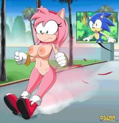 amy_rose sonic_the_hedgehog sonic_the_hedgehog_(series) sonic_(series) sonic_x trabbitwax naked naked_female female remake sega sweat sweatdrop looking_down wide_eyed pink_hair pink_body hedgehog_girl hedgehog hedgehog_ears eyelashes green_eyes gloves shoes gold_jewelry hedgehog_tail surprised suprised_look suprised_expression breasts boobs stomach stomach_bulge pussy closed_fist fists blue_body blue_hair destroyed_clothing ripped_clothing no_clothes smoke hedgehog_nose red_shoes thighs thick_thighs arms legs legs_apart nipples areola areolae embarrassed embarrassed_nude_female embarrassed_female embarrassed_naked_female embarrassed_exposed_female