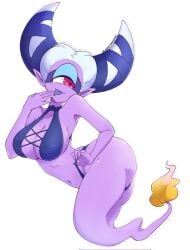 arched_back artist_name bending_forward blanketdrawing blue_bra blue_eyeshadow blue_panties blue_ribbon blue_stripe blue_tongue cat_mouth cyclops cyclops_girl elf_ears facepaint finger_on_tongue fuumin ghost ghost_girl ghost_tail hair_horns heart_tongue highlights hitodama innie_belly_button insomni lace_bra level-5 long_hair long_hair_female monster monster_girl pulling_panties purple_skin purple_skinned_female red_eyes red_eyes_female softcore solo solo_female solo_focus thick_ass thick_thighs twitter white_background white_hair white_hair_female yellow_tail_tip yo-kai_watch yokai
