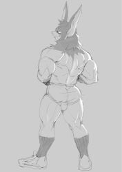 animal_head anthro ass bara bat big_ears bulge concosive dispatch_(game) for_a_head furry male male_only monochrome muscles muscular shirtless solo solo_male sonar_(dispatch)