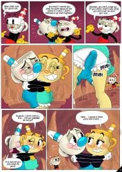 comic cuphead cuphead_(game) erection_under_clothes grinding_through_clothes hugging ms._chalice mugman penis penis_between_ass penis_between_thighs vcpvip