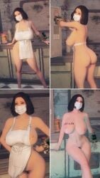 fallout skyrim bethesda_softworks apron apron_only apron_aside breasts_out clothed_and_nude_version nude_female vault_dweller emotrashcan sole_survivor_(female) female_only 3d big_breasts milk breast_milk breast_milk_on_breasts masked_female mask