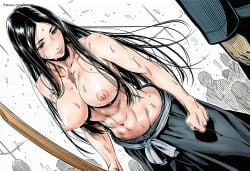rsweet ai_generated bleach bleach:_the_thousand-year_blood_war unohana_retsu unohana_yachiru topless topless_female wooden_sword abs long_hair black_hair solo solo_focus solo_female strong_female 1girls sexy training hips muscular muscular_female no_panties sweat sweatdrop sweaty sweating breasts breasts_out big_breasts big_boobs boobs