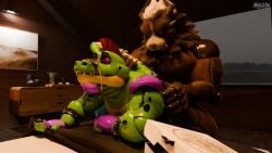 3d_(artwork) abs alligator alligatorid anal angry animatronic anthro apartment balls balls_deep bed bedroom big_balls big_penis blender_(artwork) blender_cycles_(artwork) box charr claws container crocodilian delivery_(commerce) delivery_employee depth_of_field dialogue digital_media_(artwork) duo english_text eyewear fangs felid feline five_nights_at_freddy's five_nights_at_freddy's:_security_breach from_behind_position furniture fuzzy genitals guild_wars hi_res holding_tail hybrid joints lever looking_at_another looking_down looking_pleasured looking_up looming looming_over machine male male/male mammal maulclaw montgomery_gator_(fnaf) muscular on_model pecs penetration penis pizza_box portrait rear_view reptile robot scalie scottgames seductive sex shoulder_pads size_difference smug smug_face standing steel_wool_studios sunglasses surprised table tail teeth text vase wall_(structure) wearing_sunglasses widescreen window