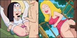 ai_generated american_dad anus_focus ass ass_focus ass_grab bored bored_expression cartoon female goth goth_girl gothic hayley_smith jeanbombila666 big_breasts big_ass stockings cum cum_in_pussy semen_in_vagina groping_ass anal anal_sex anal_penetration anal_insertion francine_smith milf blonde_hair interracial_sex interracial