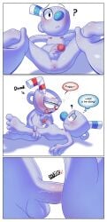 anal_penetration anal_sex anus ballsack completely_nude cuphead cuphead_(game) drunk golosa mugman nipples penis spread_legs