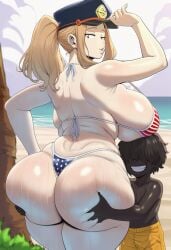 beach beach_background beach_sex big_ass big_breasts big_penis big_thighs boku_no_hero_academia breasts bully bully_is_bigger camie_utsushimi cheating dark-skinned_male dark_penis dark_skin flag_print hip_grab hips_wider_than_shoulders interracial my_hero_academia netorare ntr slunary smaller_male thick_ass thick_thighs thighhighs thighs usa_bikini
