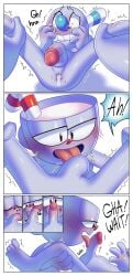 anus ballsack becoming_erect completely_nude crying cum_in_anus cum_leaking_out_of_anus cuphead cuphead_(game) golosa kissing_penis legs_up licking_penis mugman penis spread_legs