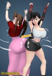 2girls 3d_(artwork) 3d_model aerith_gainsborough arms_above_head artist_name ass_focus ass_to_ass asses_touching big_ass big_boobs big_breasts black_hair booty bottom_heavy bottom_heavy_female braided_hair brown_hair brunette brunette_hair bumping_asses bumping_butts cleavage curvaceous curvy curvy_figure dancing dat_ass dumptruck_ass dumptruck_butt fat_ass final_fantasy final_fantasy_vii fully_clothed having_fun hourglass_figure huge_ass huge_breasts impact_lines large_breasts large_butt light-skinned_female looking_at_another motion_lines multiple_girls phat_ass short_skirt straightasan tagme tank_top thicc thick_ass thick_thighs thin_waist tifa_lockhart tifa_lockhart_90's_(style) video_game_character voluptuous voluptuous_female
