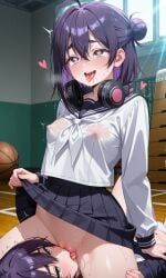 2girls ahegao ai_generated crossover cunnilingus date_chizuko facesitting happy happy_female haraga_kurumi lesbian lezdom lezsub purple_hair sisters tongue_out yousei_(artist) yuri