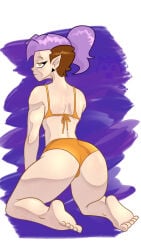 amity_blight the_owl_house disney purple_hair ass ass_focus feet dyed_hair ponytail pointy_ears gold_eyes evil_raccoon bikini gold_bikini golden_bikini golden_week