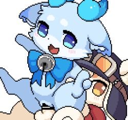 1boy 1girl akai_(ugokashitari) animated animated_gif bar_censor bell blue_bow blue_bowtie blue_eyes blue_fur blue_horns blush bow bowtie brown_eyes brown_fur censored character_request closed_eyes commentary_request copyright_request cum cum_in_pussy cum_overflow cumdrip furry furry_female furry_male furry_with_furry girl_on_top goggles goggles_on_headwear heart heart-shaped_pupils hetero horns jingle_bell neck_bell open_mouth penis pixel_art pussy red_shirt reverse_cowgirl_position saliva sex sex_from_behind shirt simple_background straddling symbol-shaped_pupils vaginal white_background