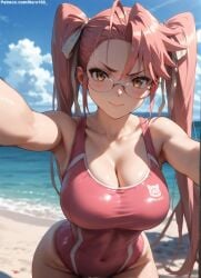 1girls 2d chest cute cute_face eyelashes eyeshadow female fit female_only fit_female focus light-skinned_female light_skin lipstick makeup mascara nero100 pale-skinned_female pale_skin stable_diffusion tagme ai_generated athletic athletic_female bare_shoulders curvy curvy_figure detailed high_quality lips looking_at_viewer posing seductive seductive_look legs midriff belly navel ass butt thighs thick_thighs wide_hips hips saya_takagi highschool_of_the_dead orange_eyes yellow_eyes pink_hair twintail big_breasts large_breasts huge_breasts sagging_breasts glasses bikini bikini_top bikini_bottom swimwear swimsuit outdoors outside