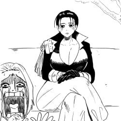 ariu_mikaboshi cleavage clothed clothed_female clothed_male crying crying_with_eyes_open expressionless genderswap genderswap_(mtf) huge_breasts humor kagurabachi rule_63 tears togo_shiba wanderjegson