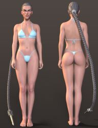 stormlux18 thula invincible invincible_(tv_series) daz_studio 3d 1girls solo female female_only bikini full_body front_and_back thong_bikini ponytail long_ponytail blue_bikini grey_hair mature_female