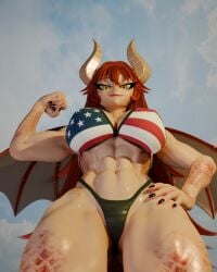 3d 3d_(artwork) big_breasts big_thighs bikini_bottom bikini_top female_only muscular muscular_female red_hair samzan_(modeler) thick_thighs virtual_youtuber vtuber yellow_eyes zentreya zentreya_(cowboy_bikini) zentreya_(dragon)