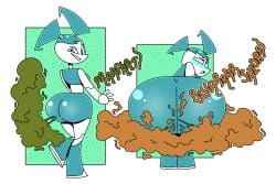 big_butt bottomwear breasts butt clothed clothing fart fart_cloud fart_fetish farting_at_viewer female hi_res humanoid ineptoutcast ineptoutcast_(artist) ineptoutgassed jenny_wakeman legwear machine midriff miniskirt my_life_as_a_teenage_robot nickelodeon robot robot_humanoid shirt skirt solo tank_top thigh_highs topwear