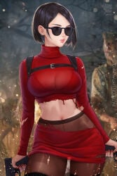 1girls 2d 2d_(artwork) 2d_artwork absurd_res absurd_resolution absurdres ada_wong beautiful_woman belly black-haired_female bra cleavage disinterested dual_wielding emotionless emotionless_female female_focus female_only filter heavenly_body high_quality high_resolution highres holding_guns holding_weapons huge_breasts indifferent leaning_hips leaning_to_the_side massive_breasts mature_female mature_woman miniskirt navel pantyhose prywinko red_fingernails red_miniskirt red_skirt resident_evil see-through_dress short-haired_female short_skirt skirt sunglasses thighhighs torn_dress unbothered uncaring uncaring_female uninterested uninterested_female voluptuous_woman watermark wide_hips