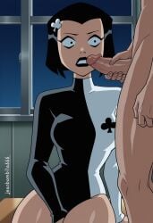 ace dc_comics dc dcau cartoony ai_generated jeanbombila666 leotard goth goth_girl masturbation penis_on_face handjob justice_league justice_league_unlimited bruce_timm