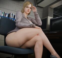 3d 3d_(artwork) artist_request ass ass_focus blonde-haired_female blonde_hair crossed_legs crossed_legs_(sitting) dead_rising dead_rising_(series) emotionless emotionless_female expressionless glasses high_quality jessica_mccarney lowres mature_female no_skirt pinup short-haired_female skirt_removed unbothered uncaring uncaring_female uninterested uninterested_female
