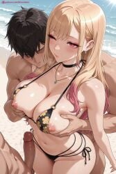 kiraamane ai_generated patreon seductive sexy uncensored watermark hi_res high_quality high_resolution marin_kitagawa my_dress_up_darling swimsuit bikini penis breasts 1girl 1boy blonde_hair breast_grab hetero grabbing black_bikini nipples long_hair large_breasts pool jewelry erection earrings choker navel one_eye_closed beach bangs poolside cleavage blush collarbone multi-strapped_bikini water side-tie_bikini o-ring red_eyes grabbing_from_behind black_choker breast_squeeze
