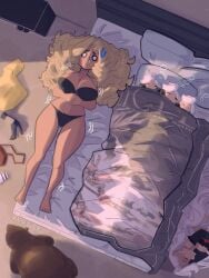 kap_o maria_(kap_o) misty_(kap_o) uncomfortable oc original original_character original_characters tagme sleep sleeping sleepy sleeping_together bed bedroom bedroom_background bedroom_setting clothes clothes_on_floor bra underwear underwear_only breasts big_breasts breasts_bigger_than_head cleavage large_breasts boobs boobs_bigger_than_head big_boobs large_boobs bionicle meme_reference cute cute_face cute_expression cute_female shivering blanket