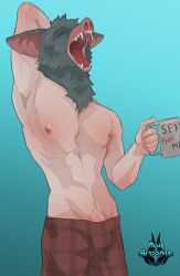 animal_head anthro arm_behind_head balls bara bat big_ears bulge dispatch_(game) flaccid for_a_head furry grossman male male_only mug muscles muscular nipples penis solo solo_male sonar_(dispatch) yawn