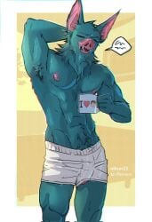 animal_head anthro armpit armpit_hair balls bara bat big_ears bulge dispatch_(game) flaccid furry hand_behind_head male male_only mug muscles muscular nihun nipples penis solo solo_male sonar_(dispatch) underwear