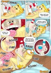 comic completely_nude cum cuphead cuphead_(game) face_in_breasts fellatio internal_view licking_breast ms._chalice mugman penis pussy pussy_juice tits vaginal_penetration vcpvip
