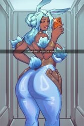 1girls arm_strap armwear ass big_ass big_breasts breasts brown_eyes bunny_business_domina bunny_ears bunny_tail costume domina english english_text eyeshadow fake_animal_ears fake_tail female female_only hair hips holding_object holding_phone huge_ass leggings legwear light_blue_hair lips mature mature_female nail_polish nails overwatch phone pink_nail_polish pink_nails sagnokart selfie sideboob smile solo solo_female tail text text_box thighs