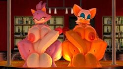 2futas 3d anthro big_balls big_belly big_breasts big_penis blaze_the_cat facing_each_other facing_viewer fat_ass futanari hand_on_thigh penises_touching pregnant pregnant_futa rouge_the_bat silvana23 sonic_(series) sonic_the_hedgehog_(series) squatting strip_club stripper_pole thick_thighs veiny_balls
