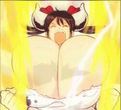 blonde_hair brown_hair hataraki_ari huge_breasts nipples no_sound sukimi_(hataraki_ari) super_saiyan super_saiyan_2 tagme transformation video yelling